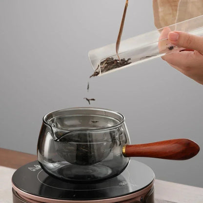 Heat Resistant Semi-Automatic Rotary Glass Teapot With Wooden Handle